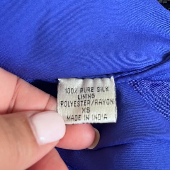 Vintage Y2K 100% Silk Beaded Maxi Dress Gown Size XS Black Blue Sheer Prom Gala - Picture 11 of 16